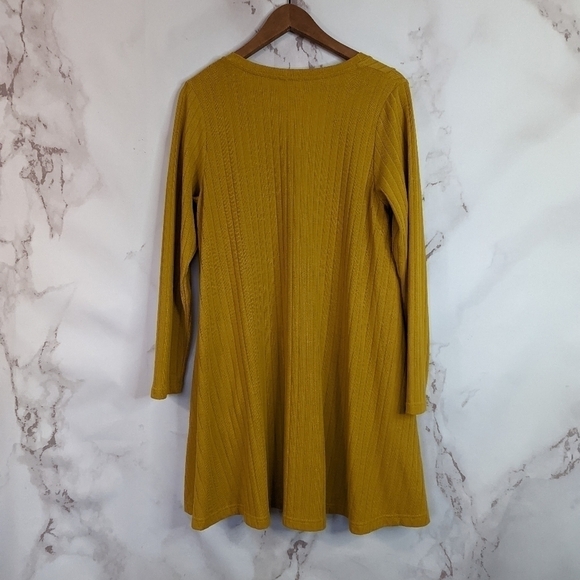 Umgee Long Sleeve Dress Rib Size Small Yellow Mustard Boho Tunic Pocket Basic - Picture 6 of 10